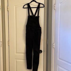 Free People skinny denim overalls in black wash 25